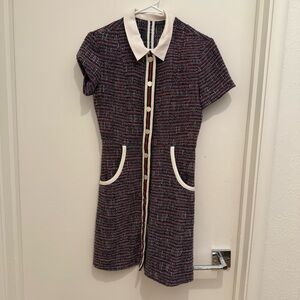 Maje Tweed Dress with White Accents